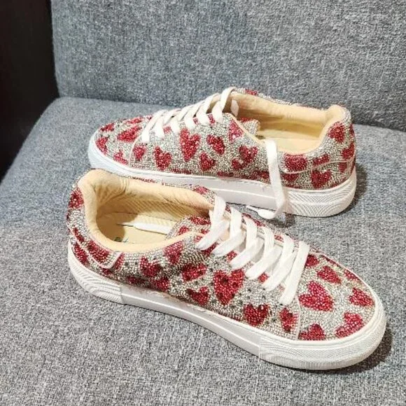 Betsey Johnson Suton/Sidny Heart Rhinestone Platform Sneakers - Picture 6 of 9